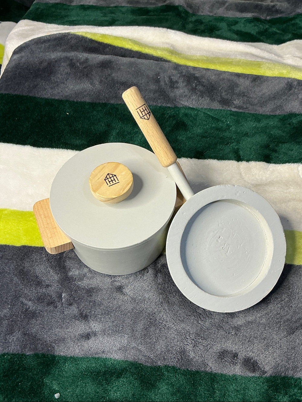 Hearth & Hand MagnoliaWooden Play Pot and Pan Set in Light Gray and Natural Wood